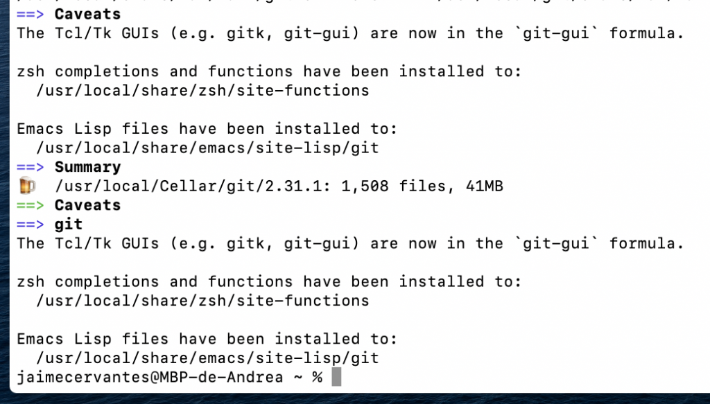 Git instalado con Homebrew